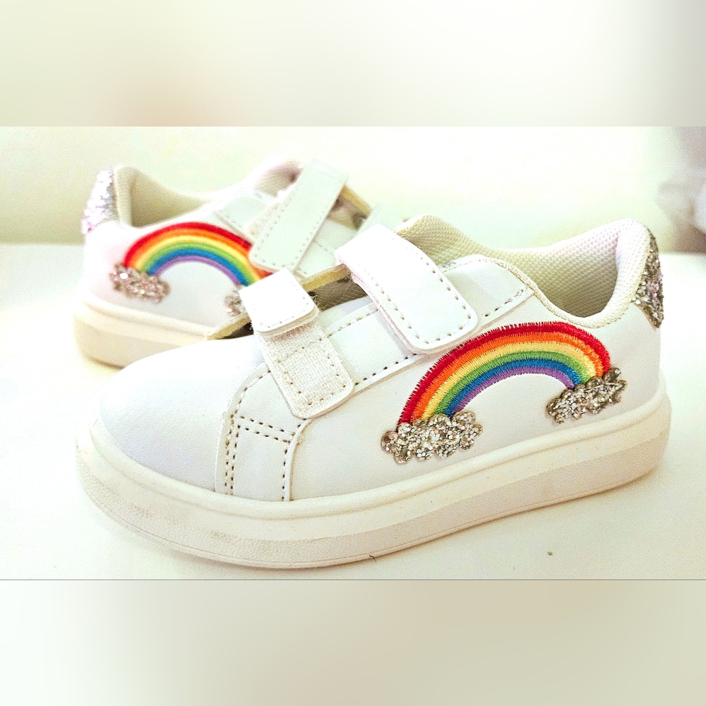 Kids White Sneakers with Rainbow
